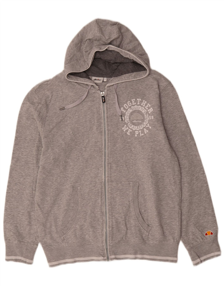 Ellesse Мужской свитер с капюшоном и молнией с графическим рисунком, большой серый хлопок