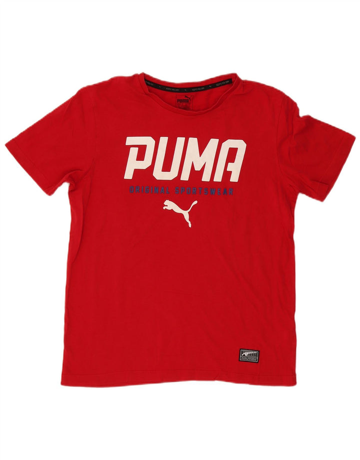 Мужская футболка с рисунком Puma, хлопковый топ среднего красного цвета
