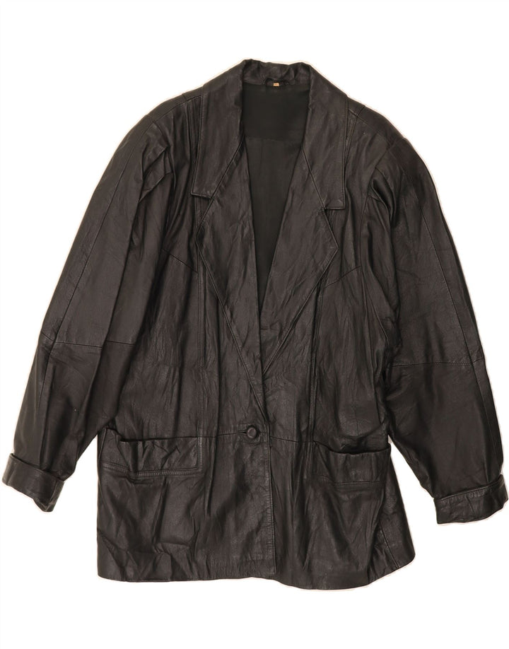 VINTAGE Womens Leather Jacket EU 44 XL Black Leather Vintage Vintage and Second-Hand Vintage from Messina Hembry 