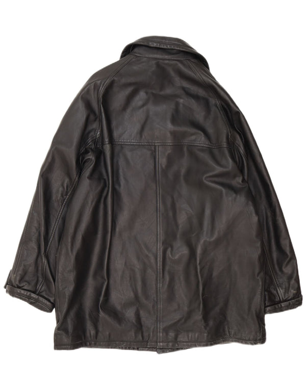 Vintage Womens Leather Coat IT 54 3XL Black
