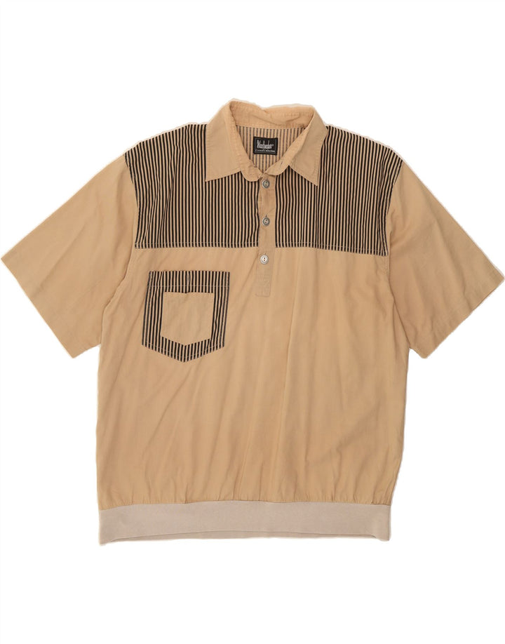 WOODPECKER Mens Short Sleeve Pullover Shirt Large Beige Striped Vintage Woodpecker and Second-Hand Woodpecker from Messina Hembry 