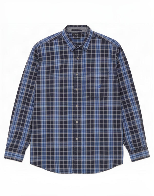 Nautica Mens Classic Fit Shirt XL Blue Check Cotton