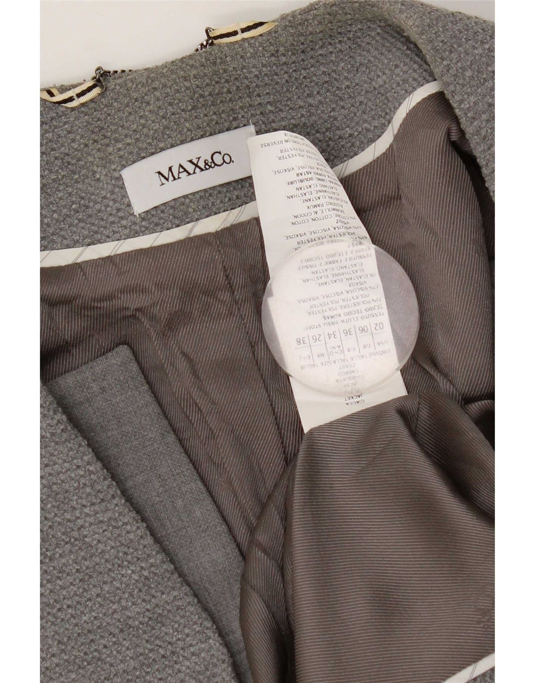 Женский пиджак на 1 пуговице Max & Co., Великобритания, 6 XS, серый полиэстер