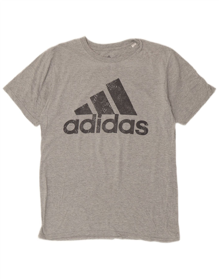 Мужская футболка с рисунком ADIDAS, хлопковый топ среднего серого цвета