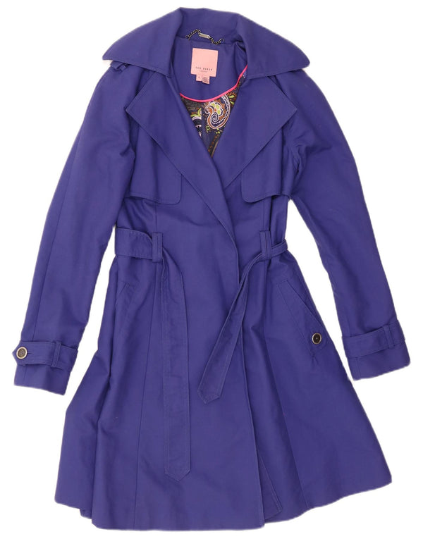 TED BAKER Womens Trench Coat Size 1 XS Purple Cotton