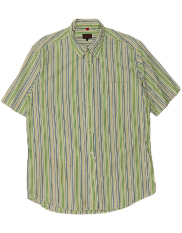 INVICTA Mens Short Sleeve Shirt Large Green Striped Cotton