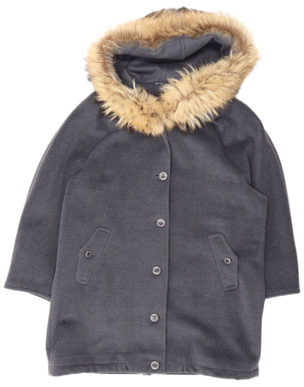 Женская оверсайз-парка Max Mara с капюшоном, Великобритания 12, средний серый цвет из натуральной шерсти