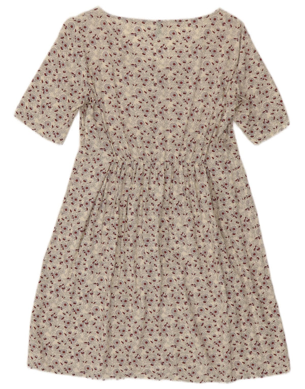 Женское платье трапециевидного силуэта BENETTON UK 6 XS Off White, вискоза с цветочным принтом