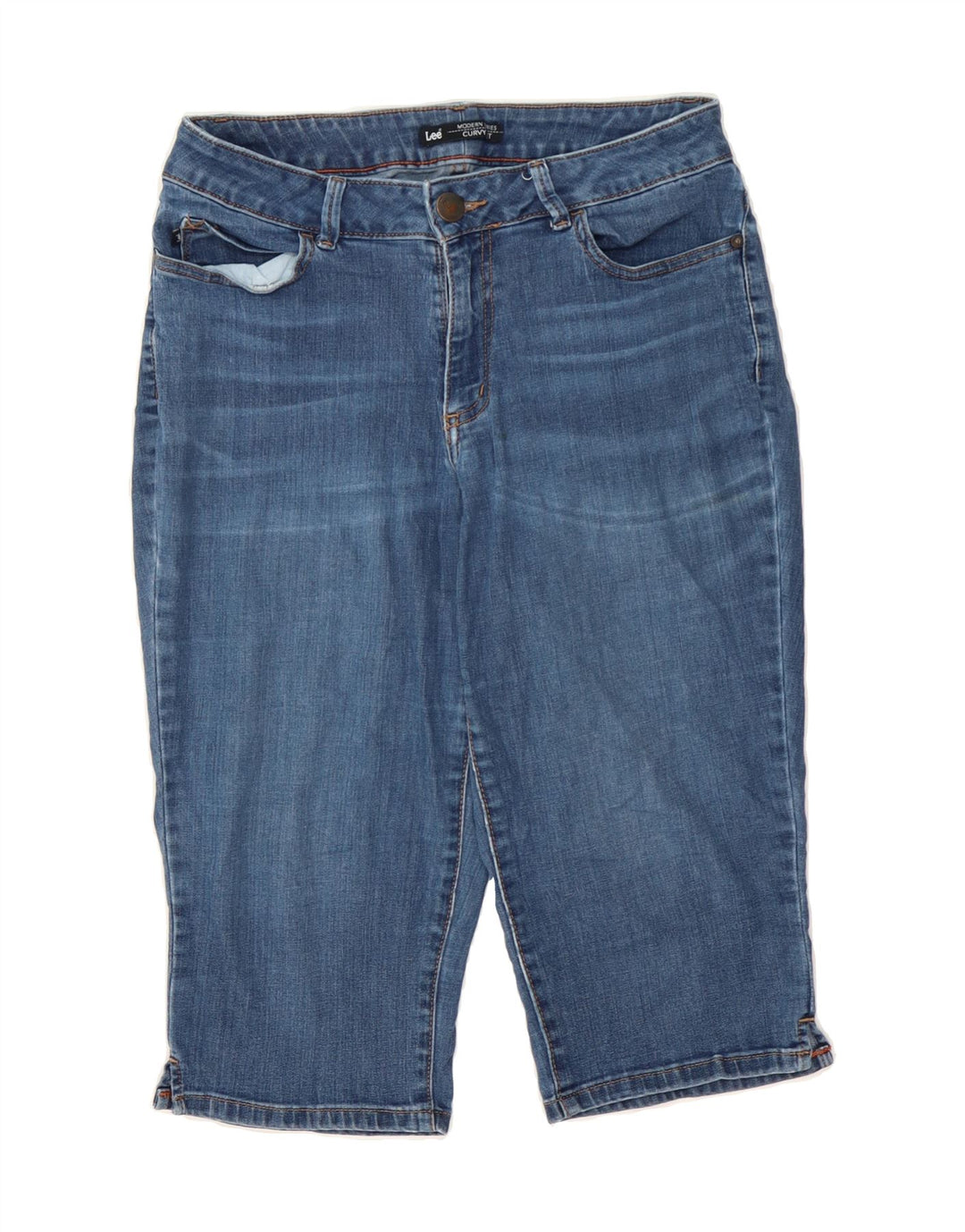 LEE Womens Curvy Fit Bermuda Denim Shorts W30 Medium Blue Vintage Lee and Second-Hand Lee from Messina Hembry 