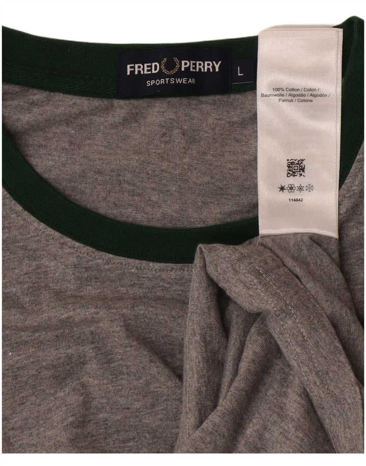 Мужская футболка FRED PERRY, большой размер, серый хлопок