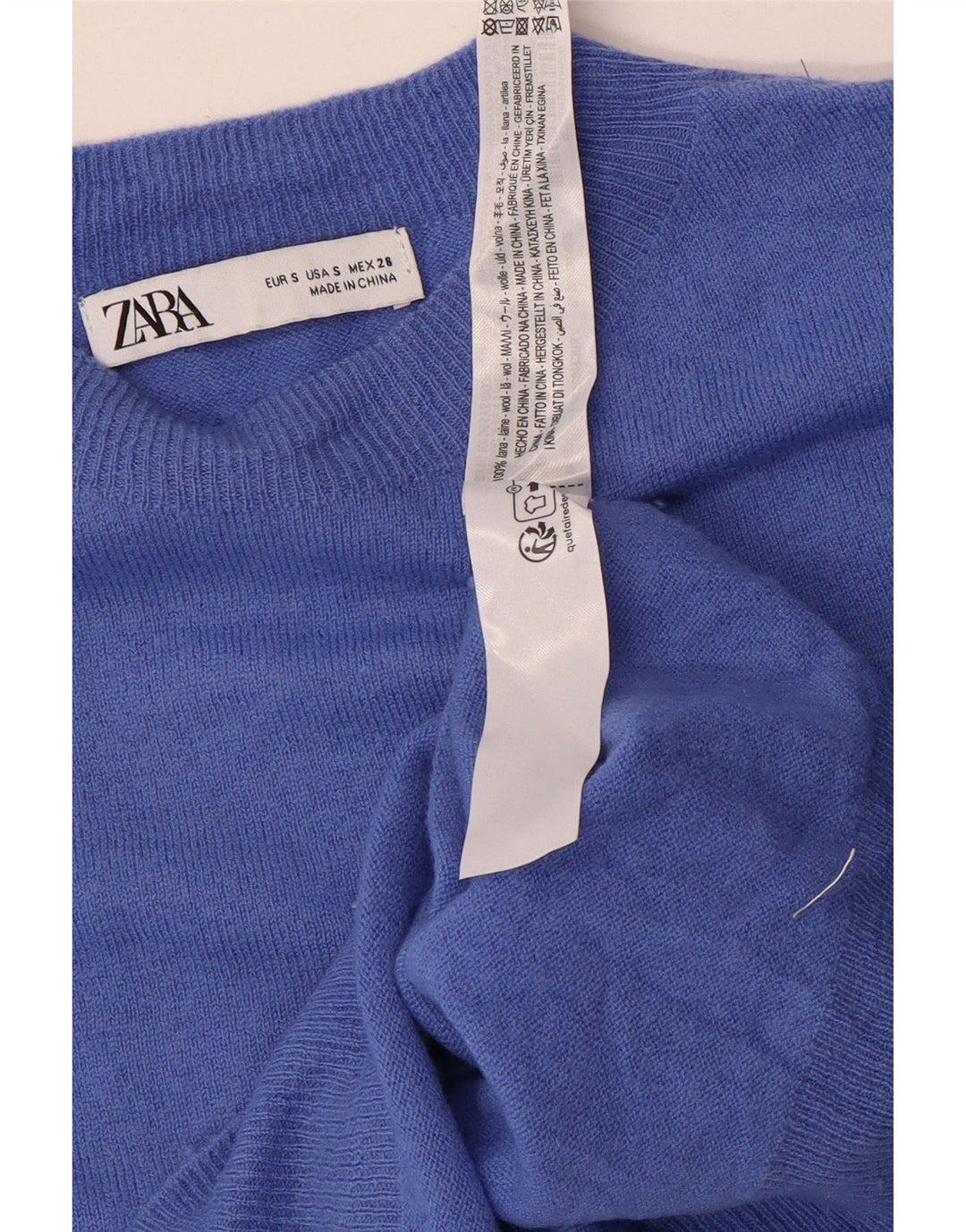 Женский свободный джемпер с круглым вырезом Zara UK 10, маленький синий шерстяной свитер