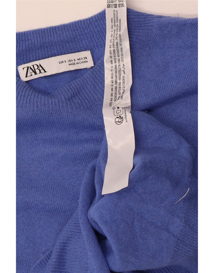 Женский свободный джемпер с круглым вырезом Zara UK 10, маленький синий шерстяной свитер