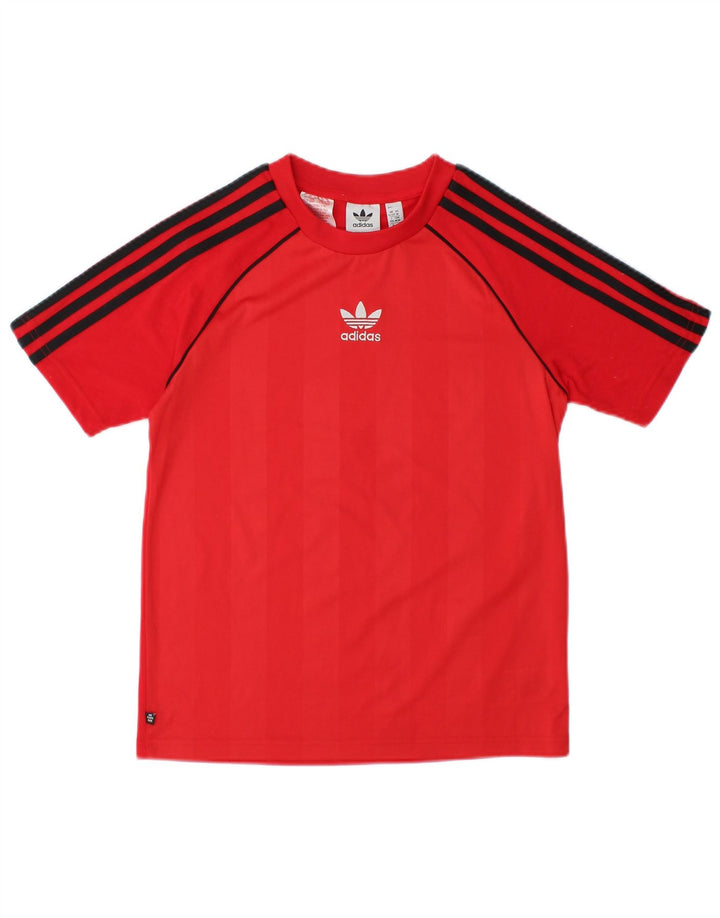 Футболка Adidas для мальчиков, топ 11–12 лет, красный полиэстер с цветными блоками