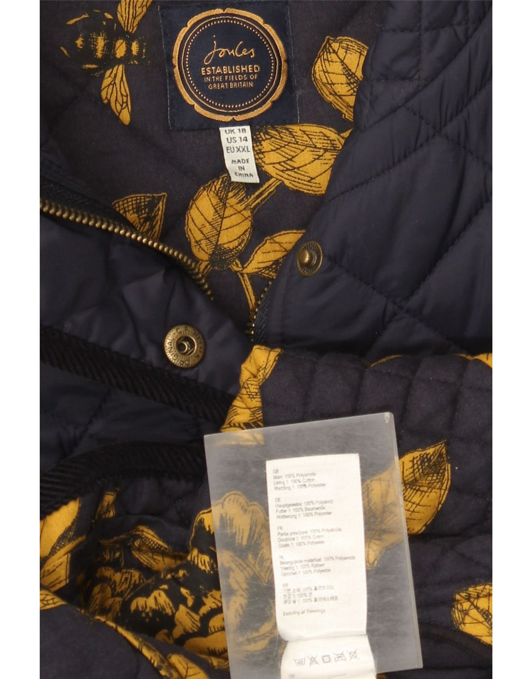 Женская стеганая куртка Joules UK 18 XL Темно-синяя из полиамида