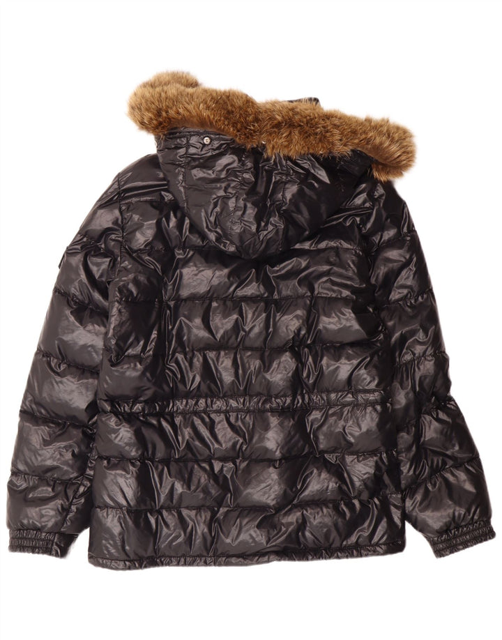Moncler Женская стеганая куртка свободного кроя с капюшоном, размер 1, маленький черный полиамид
