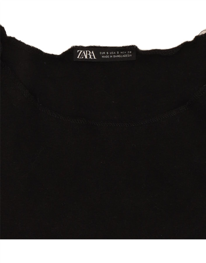 ZARA Womens Crop Blouse Top UK 8 Small Black Cotton Vintage Zara and Second-Hand Zara from Messina Hembry 