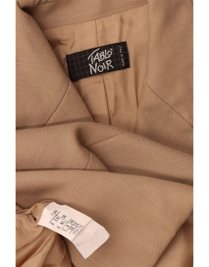 Винтажный женский пиджак на 4 пуговицах, Великобритания 14, средний бежевый из натуральной шерсти