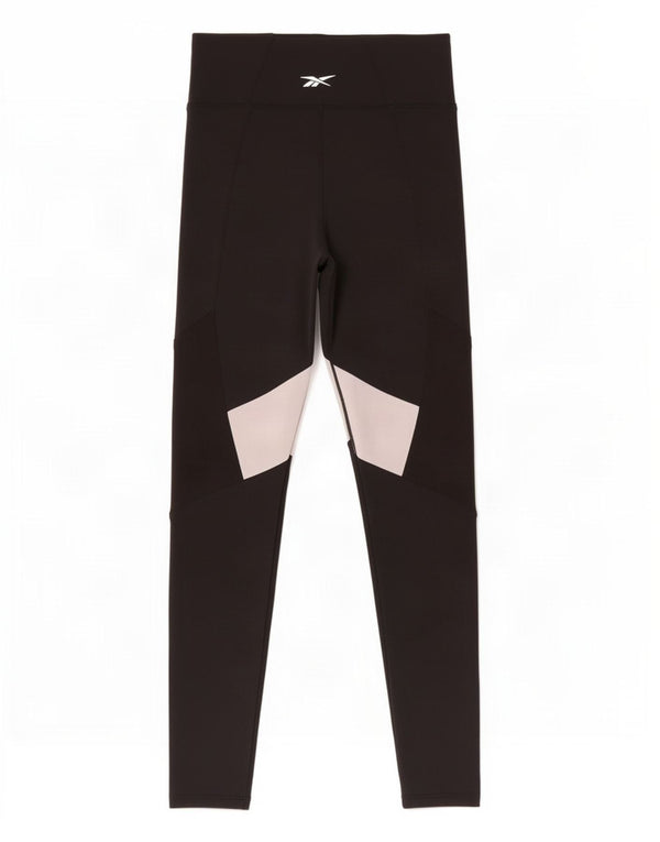 Женские леггинсы Reebok UK 4/6 XS, черные, нейлоновые с цветными блоками
