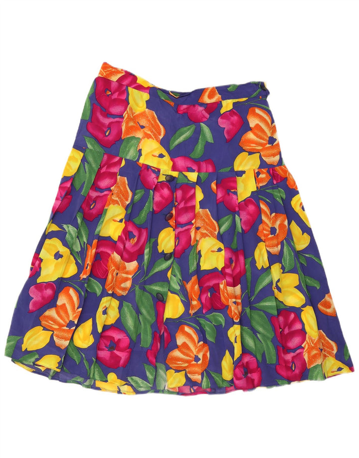 Винтажная женская плиссированная юбка W34, большая разноцветная вискоза с цветочным принтом