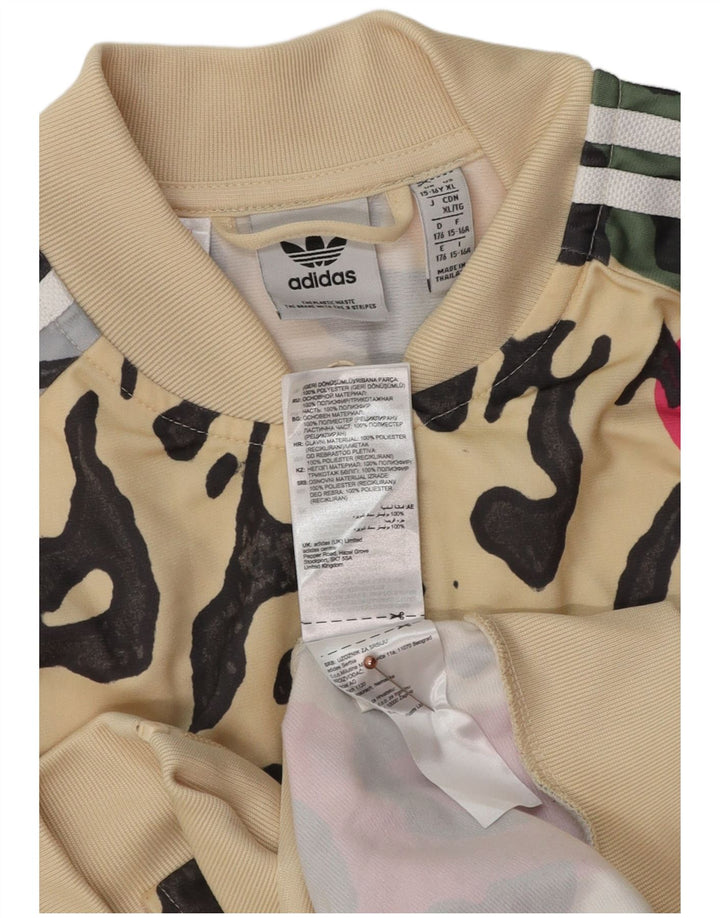 Спортивный костюм ADIDAS для девочек, верхняя куртка, 15–16 лет, бежевый, полиэстер с животным принтом