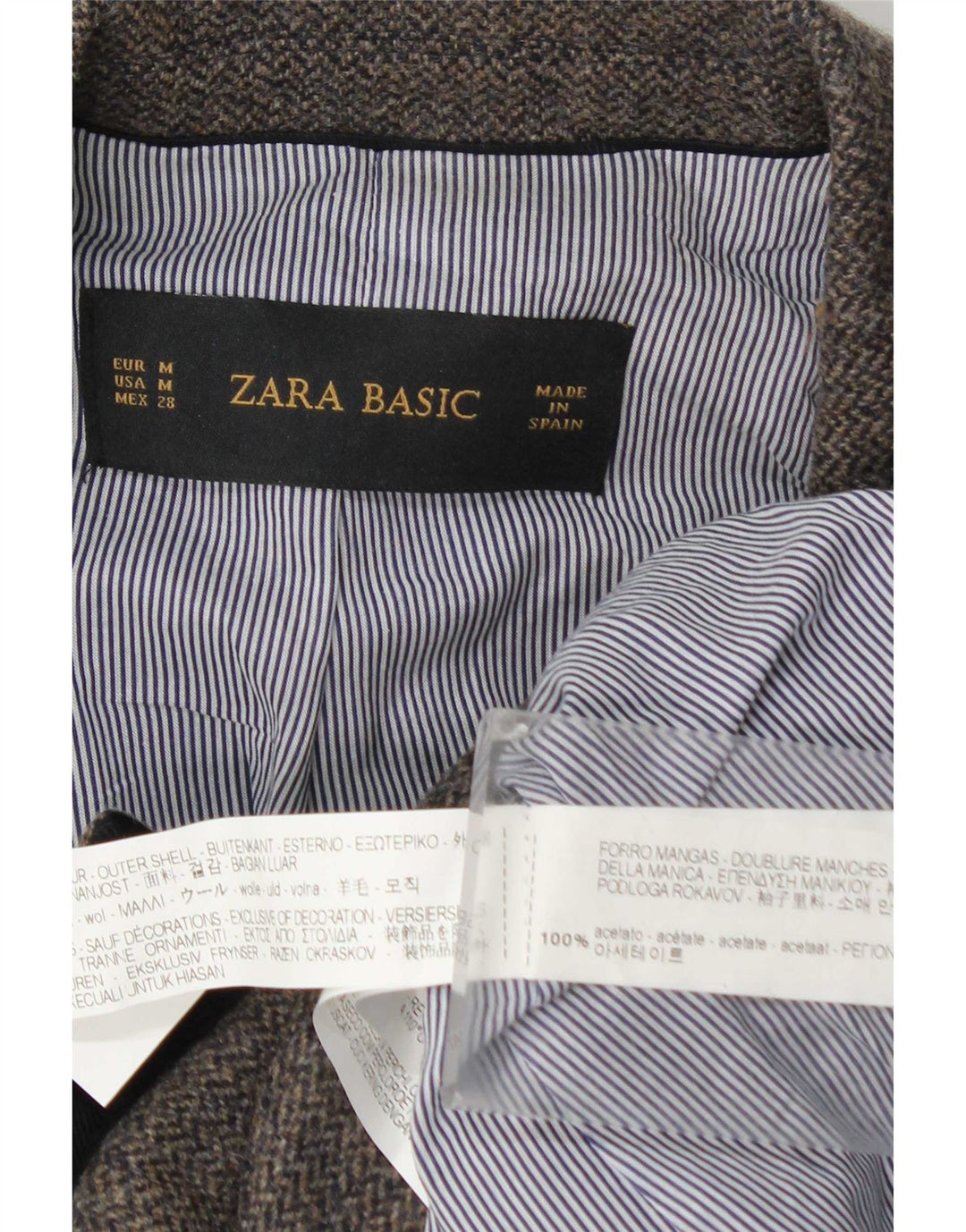 Женский пиджак на 1 пуговице Zara UK 12, средний серый с узором «в ёлочку», ацетат