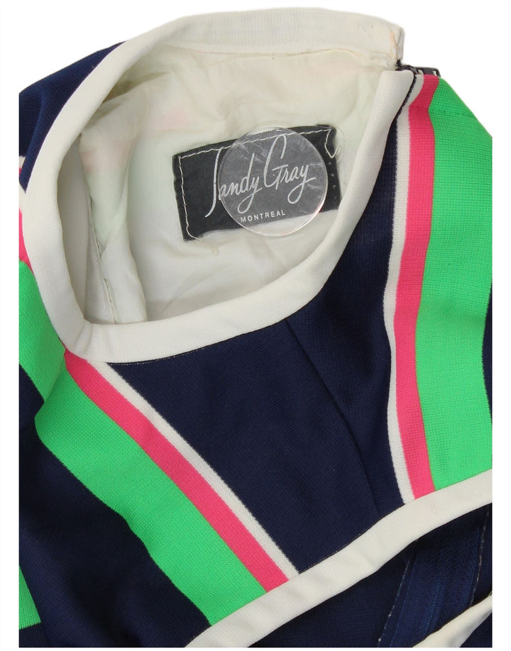 Винтажное женское платье А-силуэта без рукавов UK 12, средний темно-синий в полоску