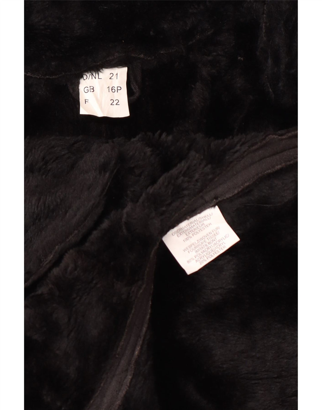 Винтажное женское пальто из шерпы с капюшоном, Великобритания 16, большой черный полиэстер