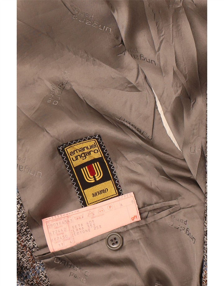EMANUEL UNGARO Mens 2 Button Blazer Jacket EU 52 Large Grey Check Silk Vintage Emanuel Ungaro and Second-Hand Emanuel Ungaro from Messina Hembry 