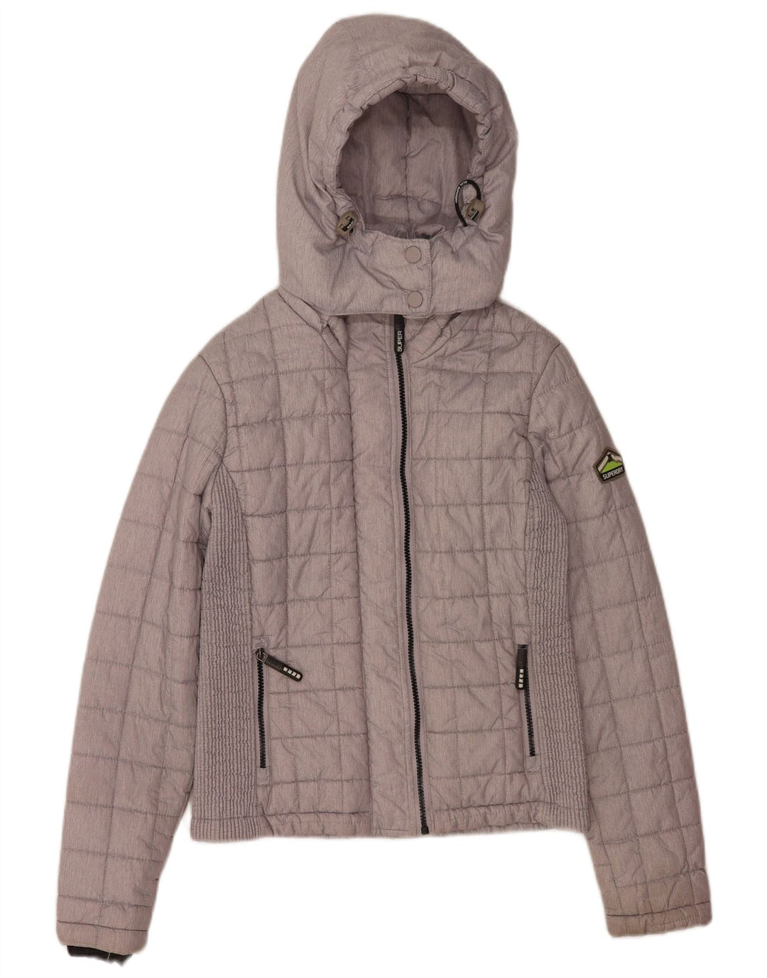 Женская утепленная куртка с капюшоном Superdry UK 10, маленький серый полиэстер