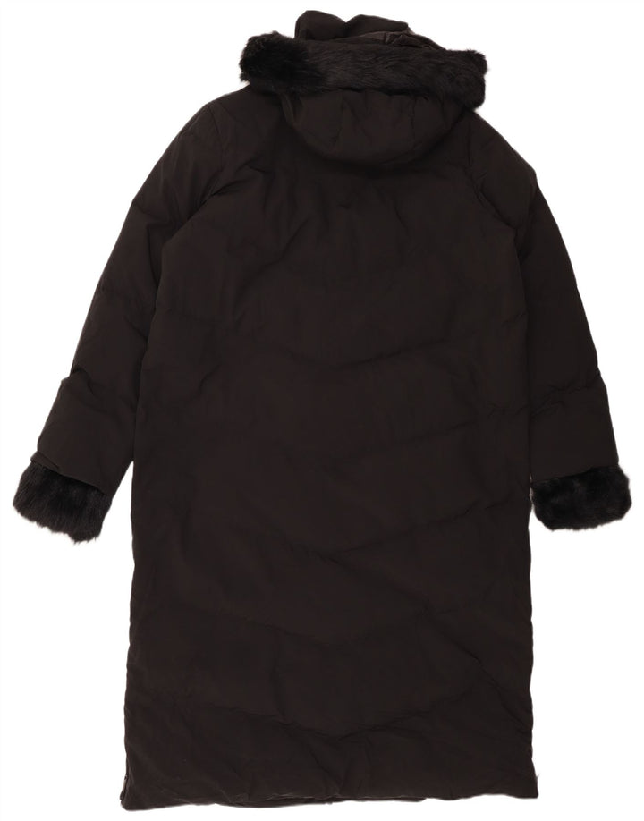 Женское стеганое пальто с капюшоном ZARA UK 16, большой черный полиэстер