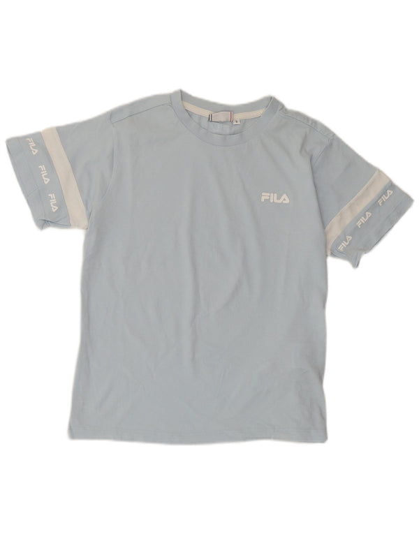 Женская футболка с рисунком Fila Top UK 10, маленькая синяя, хлопок с цветными блоками