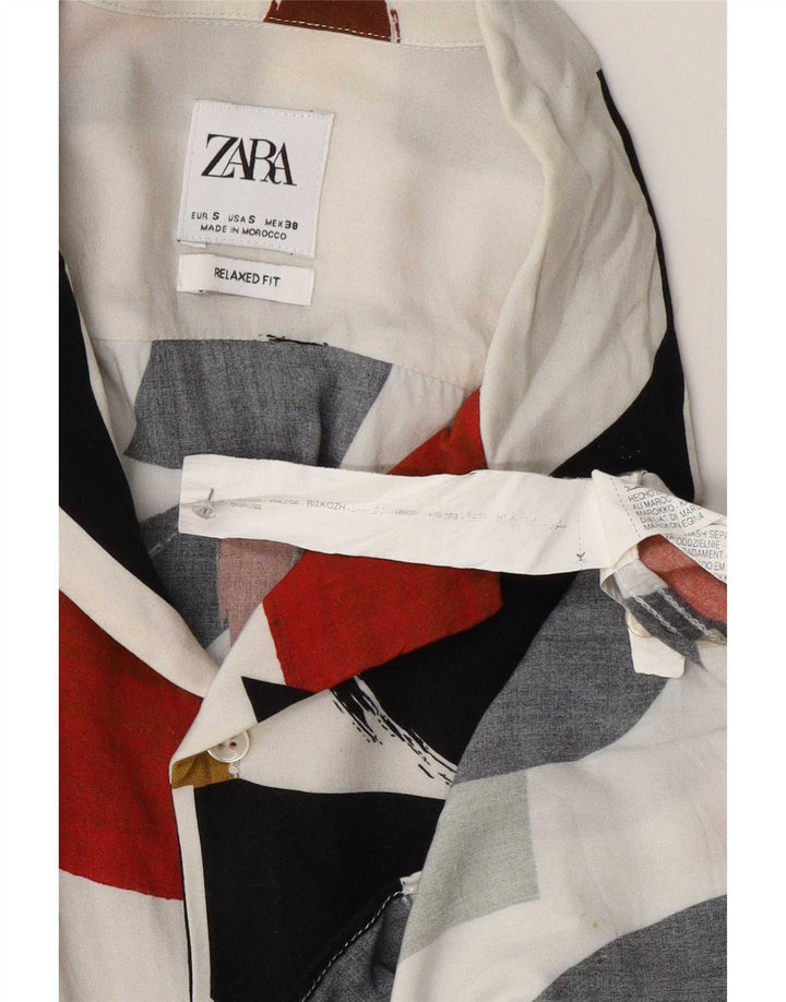 Мужская рубашка свободного кроя с короткими рукавами Zara, маленькая разноцветная с геометрическим узором