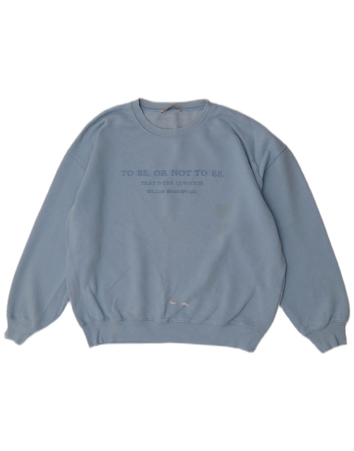 Женский свитер с рисунком Zara UK 14, хлопковый средний синий цвет