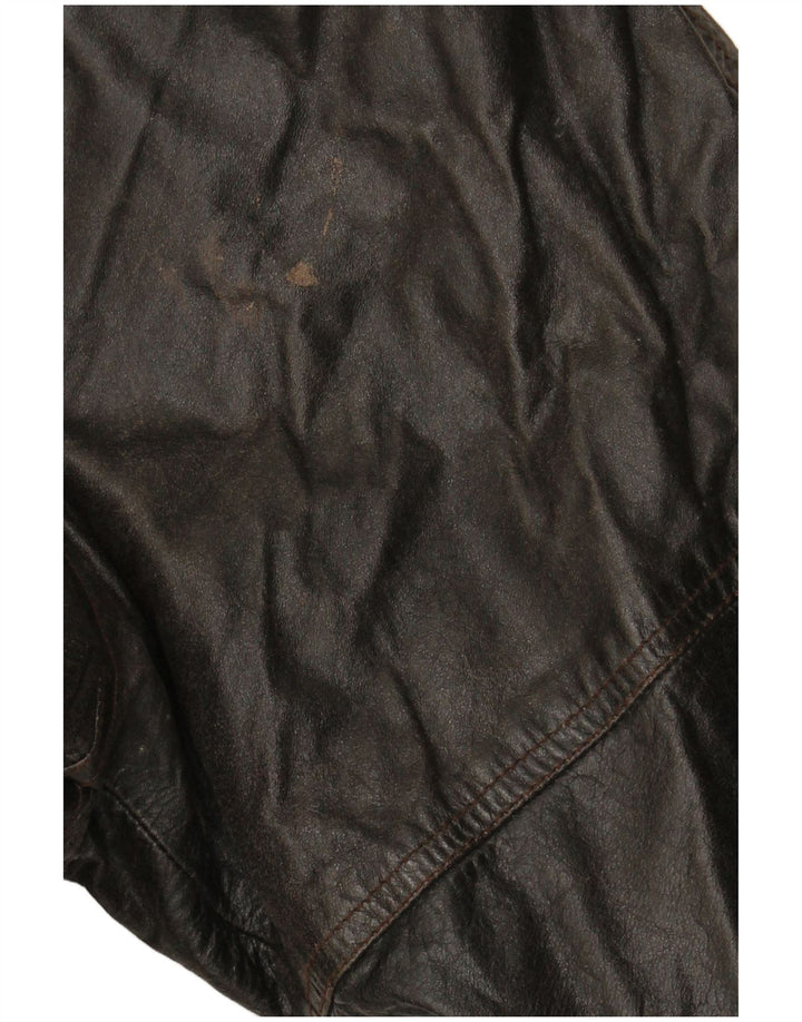 ВИНТАЖНОЕ женское двубортное кожаное пальто EU 38, кожа среднего коричневого цвета