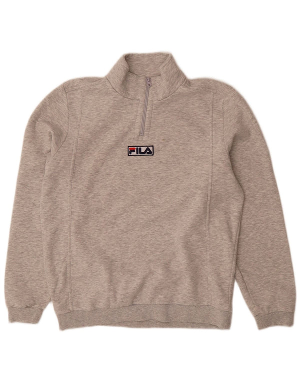 Fila Мужской свитшот с воротником на молнии, хлопковый джемпер среднего серого цвета с крапинками