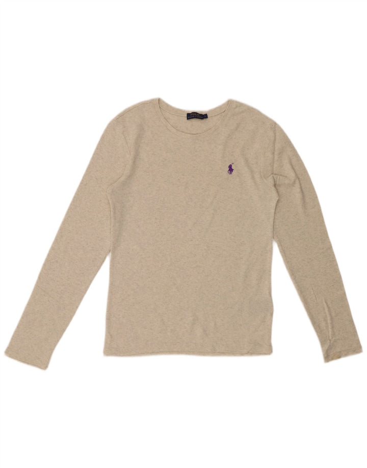 Женский топ POLO RALPH LAUREN с длинным рукавом, Великобритания 14, большой серый хлопок в крапинку