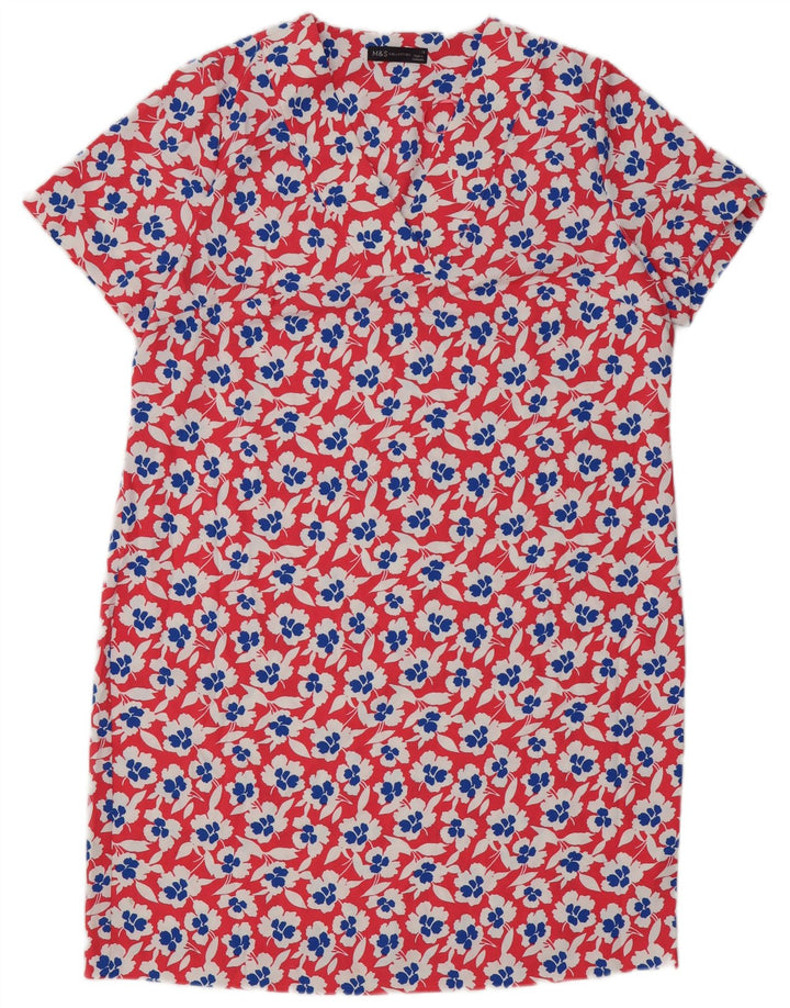 Женское платье прямого кроя Marks & Spencer UK 16, большой красный полиэстер с цветочным принтом
