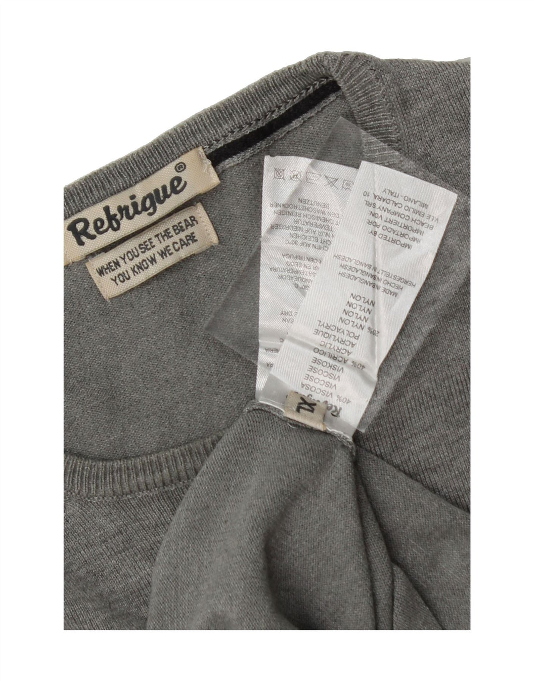 REFRIGUE Mens Crew Neck Jumper Sweater XL Grey Viscose Vintage Refrigue and Second-Hand Refrigue from Messina Hembry 