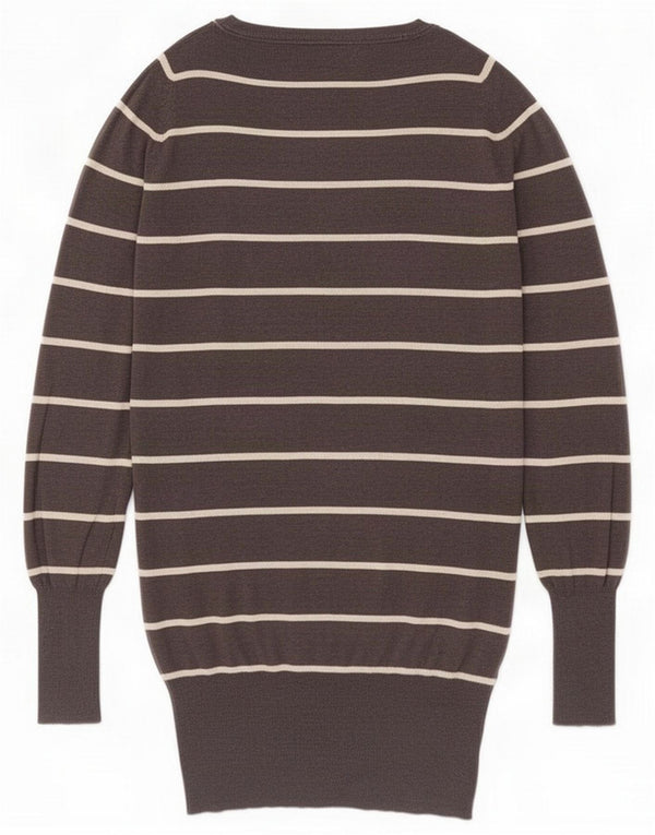 Zara Womens Longline V-Neck Jumper Sweater UK 14 Medium Grey Striped Silk
