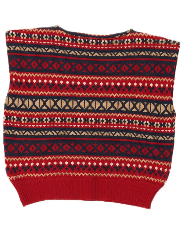 Винтажная женская майка без рукавов UK 12, средний красный цвет из шерсти Fair Isle