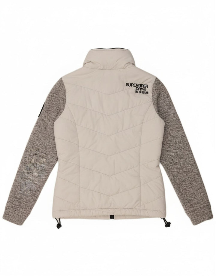 Женская утепленная куртка с капюшоном Superdry UK 8, маленькая белая с цветными блоками