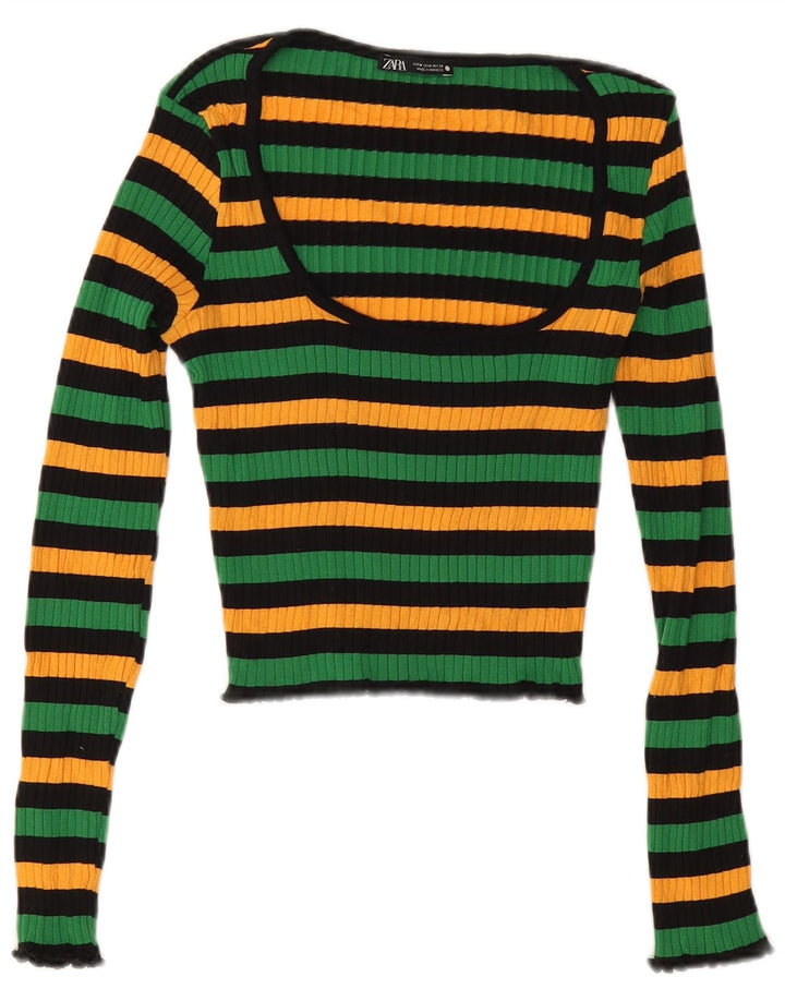 Женский укороченный топ Zara UK 12, средний, разноцветный в полоску