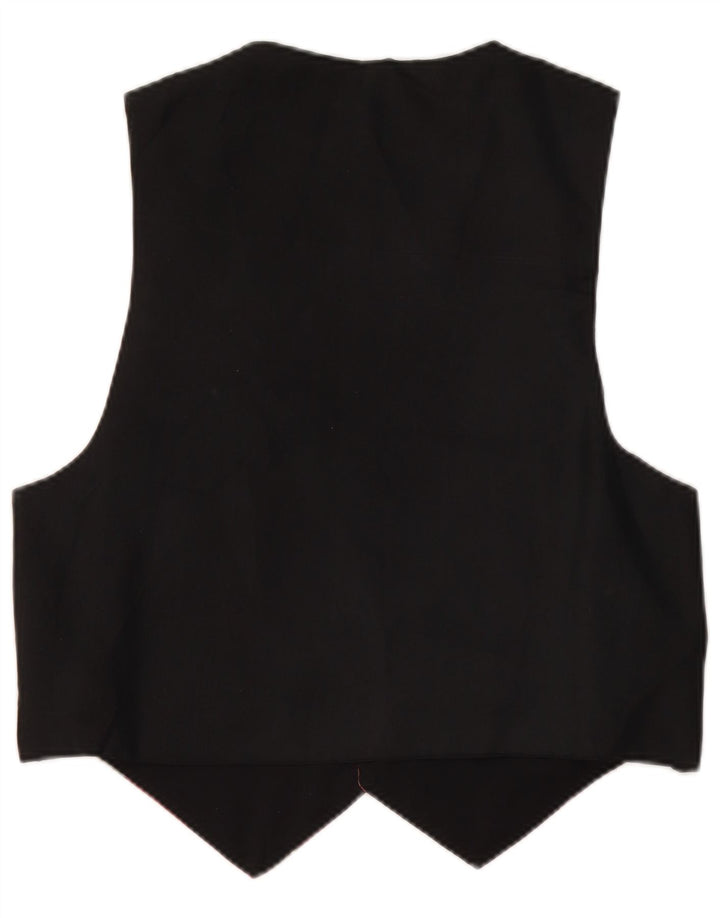 ВИНТАЖНЫЙ женский жилет UK 14, средний черный цветочный полиэстер