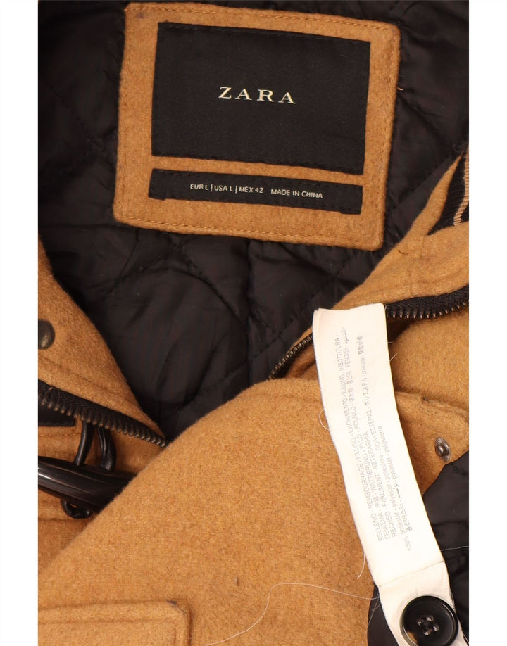 Мужской дафлкот с капюшоном Zara UK 40, большой коричневый, полиэстер