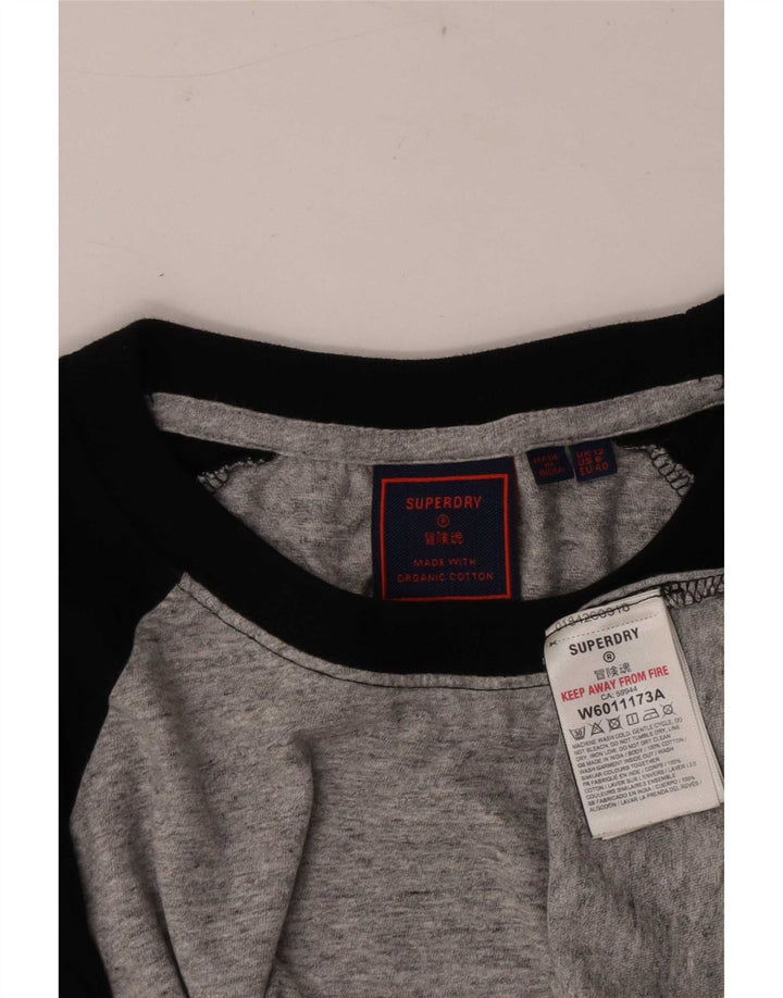 Женский топ Superdry с длинным рукавом UK 12, средний серый цвет, хлопок с цветными блоками
