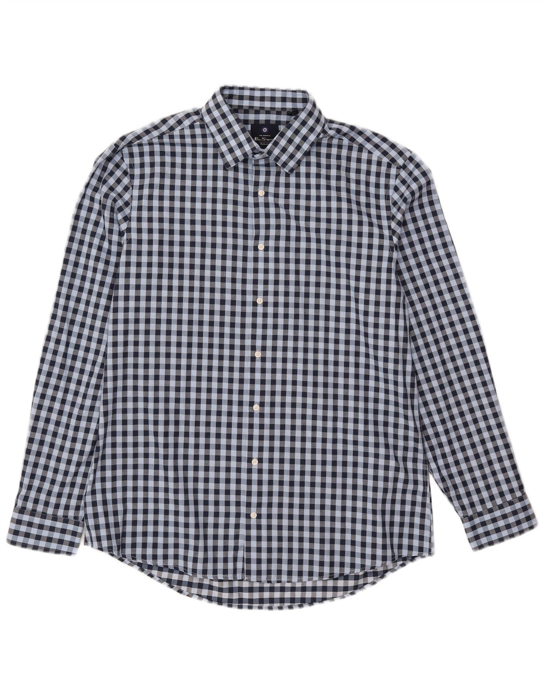 Мужская рубашка Ben Sherman, размер 16, 1/2, большая синяя хлопковая клетка в мелкую клетку