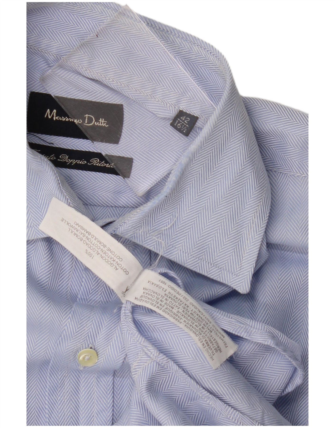 Мужская рубашка Massimo Dutti, размер 42, 16, 1/2, большая синяя, с узором «в елочку», хлопок