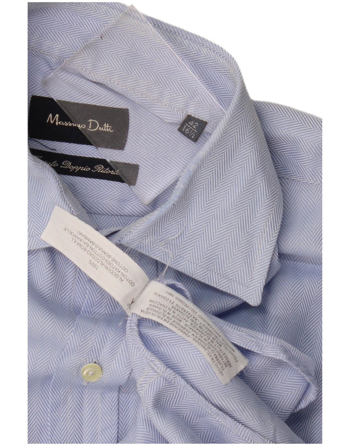 Мужская рубашка Massimo Dutti, размер 42, 16, 1/2, большая синяя, с узором «в елочку», хлопок