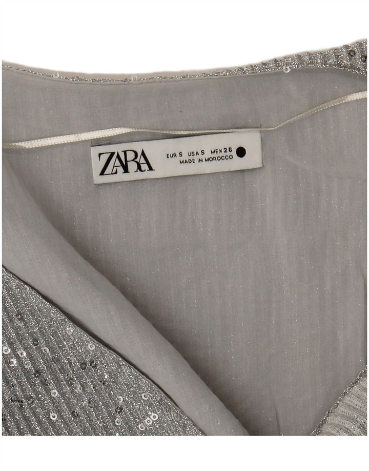 Женский укороченный топ Zara с длинным рукавом UK 10, маленький серебристый