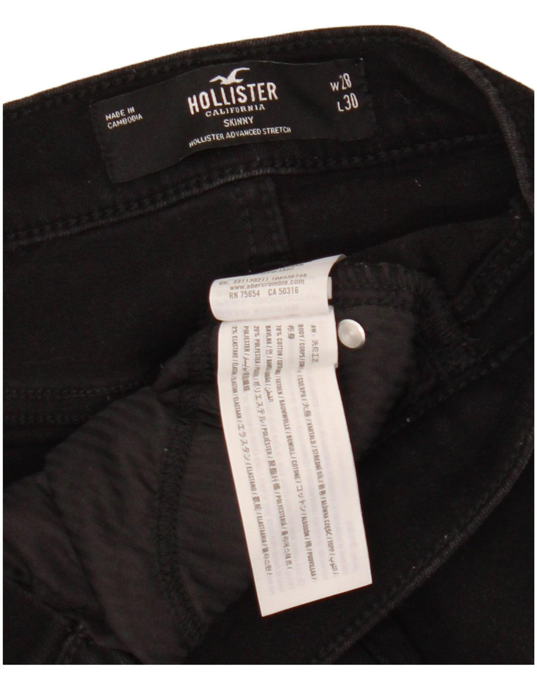 Женские джинсы скинни HOLLISTER W28 L30, черный хлопок